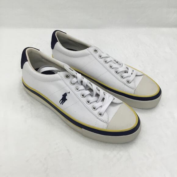 Polo Ralph Lauren Sayer Trainers Canvas White/navy Men's Sz 7 - Picture 3 of 8